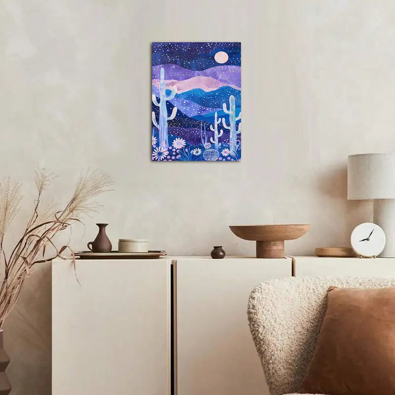 Midnight Desert Cactus & Wildflowers Canvas