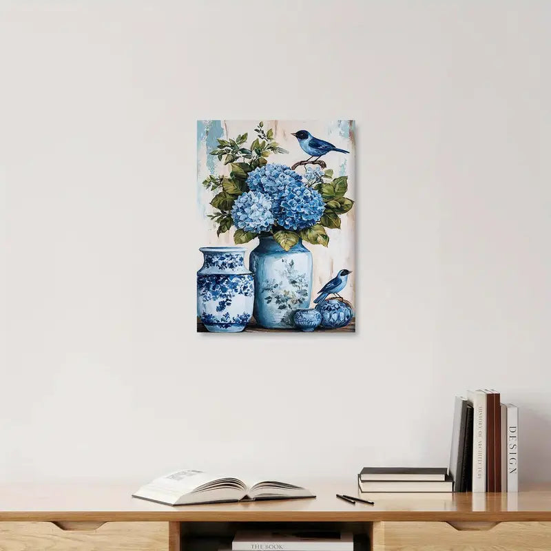 1pc Wooden Frame Canvas Painting Bathroom Floral Wall Art