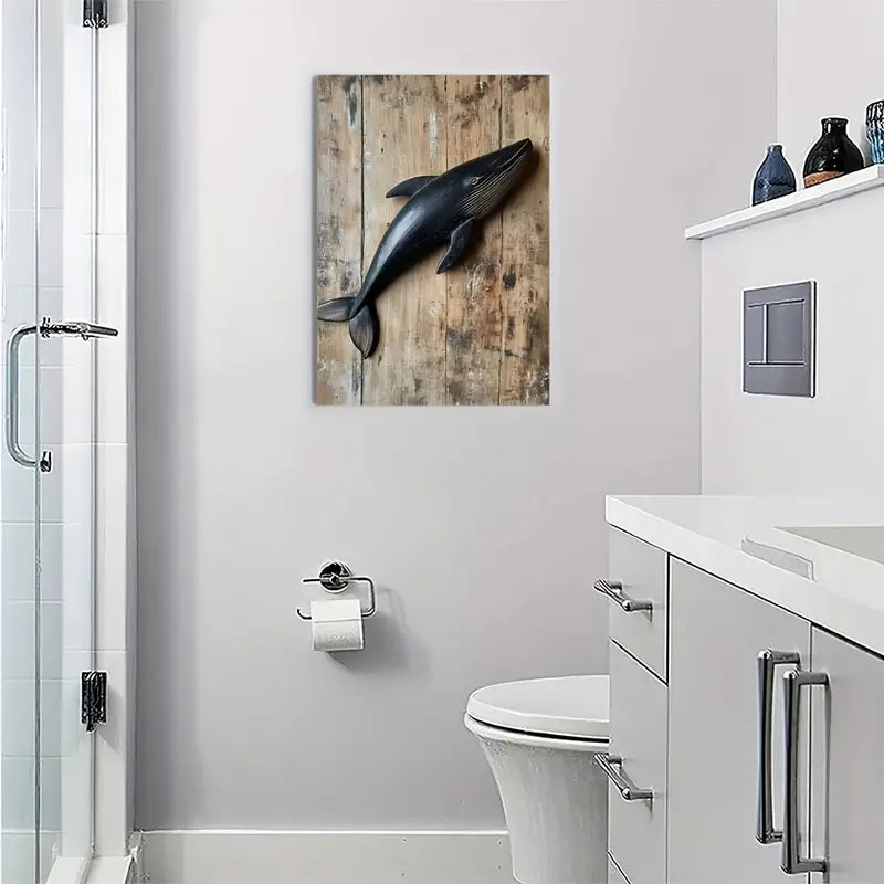 Rustic Wooden Black Whale Canvas Art Print