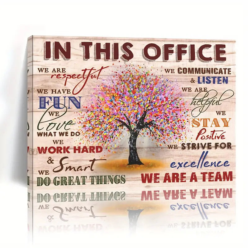 "IN This Office, We Are a Team", Colorful Tree Motivational Wall Art Print
