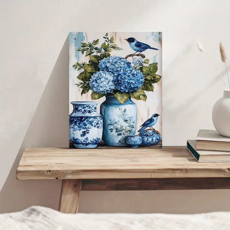 1pc Wooden Frame Canvas Painting Bathroom Floral Wall Art