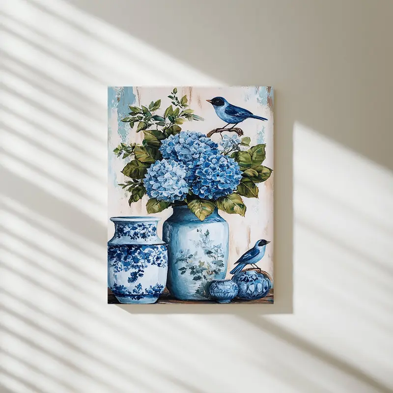 1pc Wooden Frame Canvas Painting Bathroom Floral Wall Art